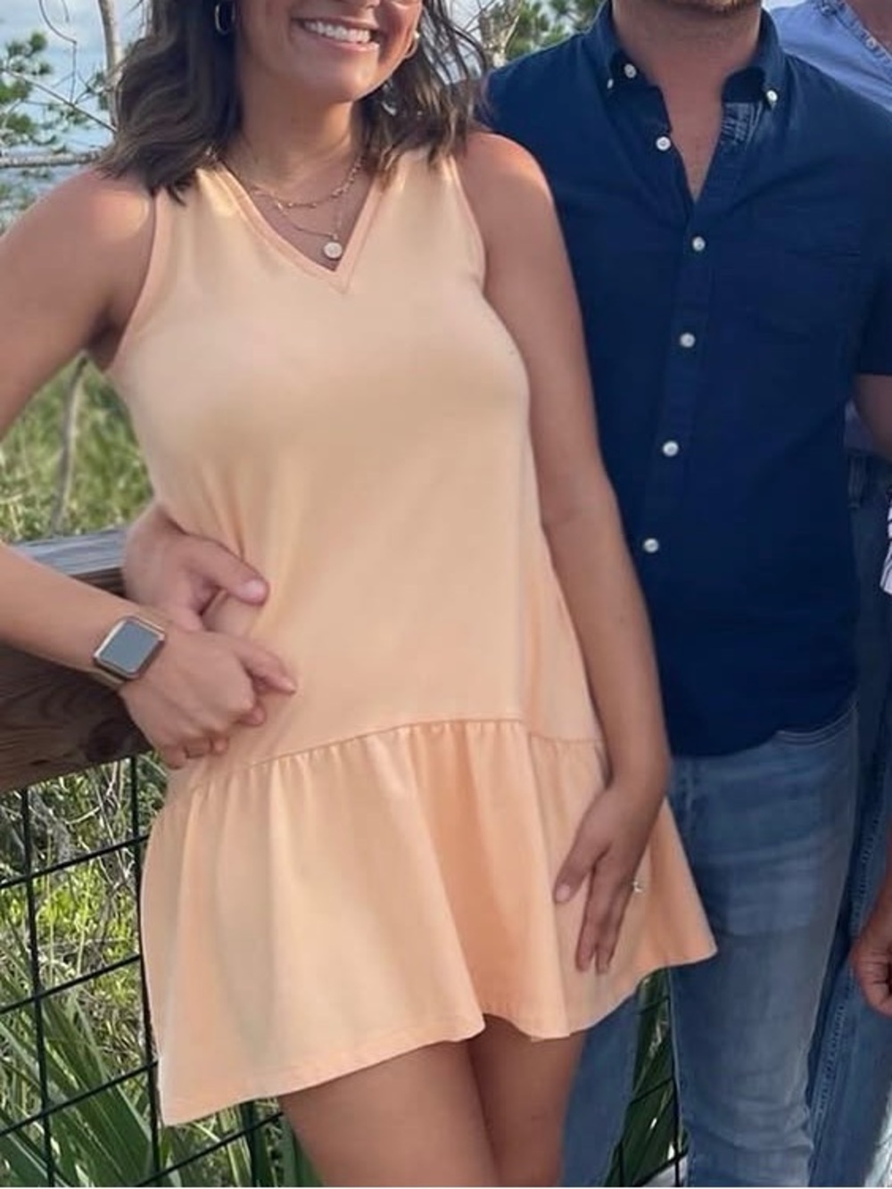 Pastel orange V‑Neck Mini Dress
